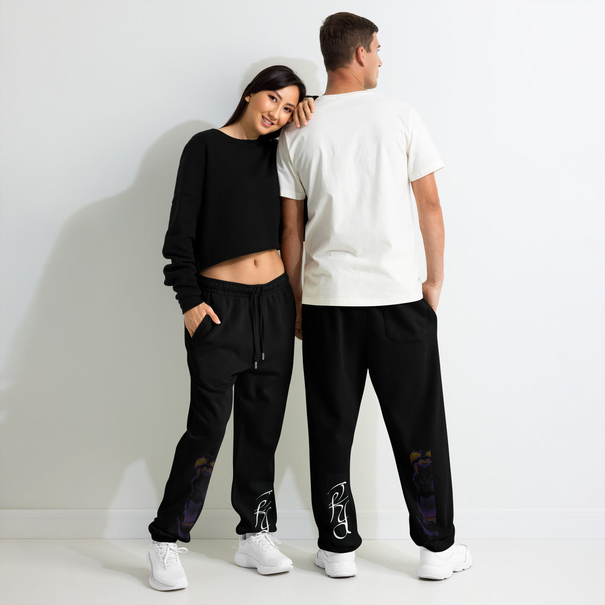 “FIRE” & CROWN™ box logo & design print [urban sweatpants] — Front view